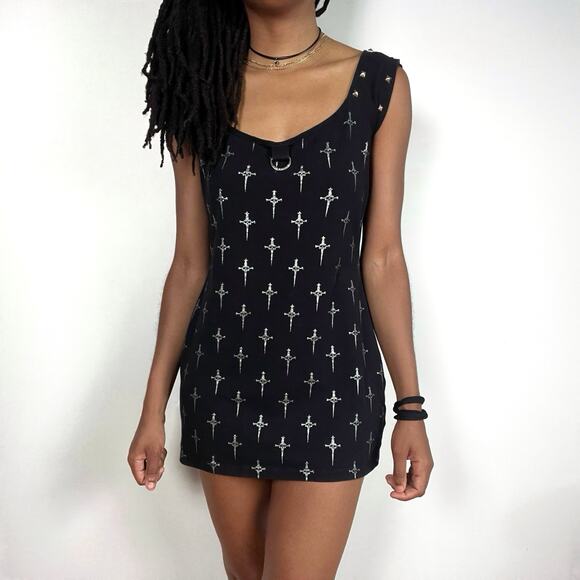 Rare Lip Service Silver Dagger 25 Years Dress Size XL Vintage Goth Gothic Y2K - Picture 12 of 16